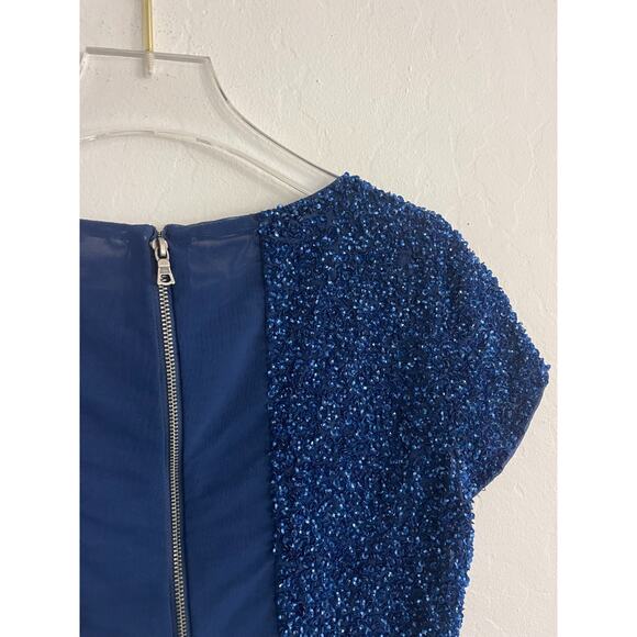 Alice + Olivia Vintage Top 2 Blue Sequin Gillter Sparkle Crop Top Baby Tee Y2K - Picture 7 of 9